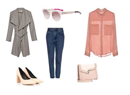 Camisa (Riviera, $990) Mom jean tiro alto (María Cher, $1800) Tapado (Vero Alfie) Cartera (Justa Osadía) Zapatos (Lázaro, $2390) Anteojos (Absurda)