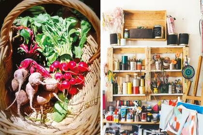Canasta de verduras frescas en la Feria. Espacio de arte en El Zocalito