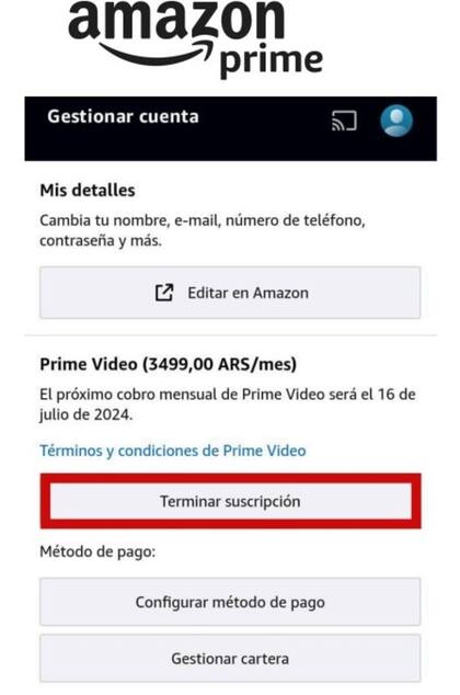 Cancelación suscripción Amazon Prime