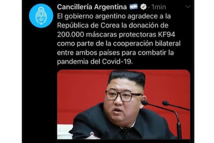 Cancillería publicó un tuit sobre Corea del Sur con una imagen de Kim Jong-un, líder de Corea del Norte