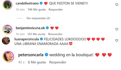 Candela Vetrano, amiga íntima de Lali, reaccionó de inmediato al anuncio de boda