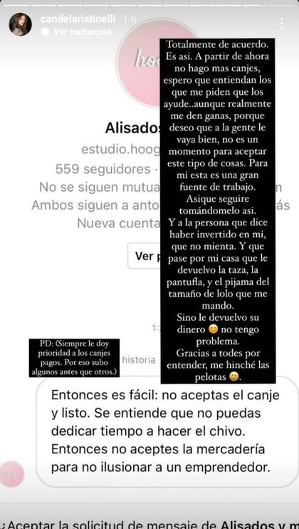 El fuerte descargo de Candelaria Tinelli luego de ser acusada de no cumplir con un canje