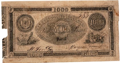 Canguros, en el billete de 1000 Pesos Moneda Corriente de 1856