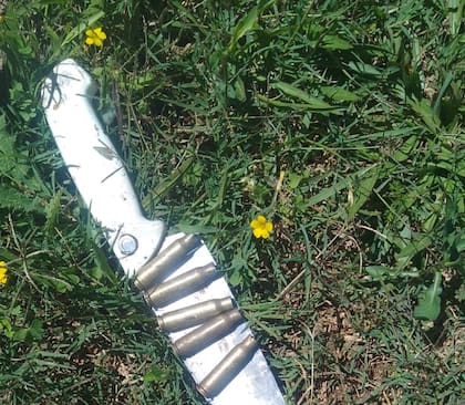 Cápsulas de los fusiles que utilizaron los delincuentes y una cuchilla para el desposte que abandonaron en la huida