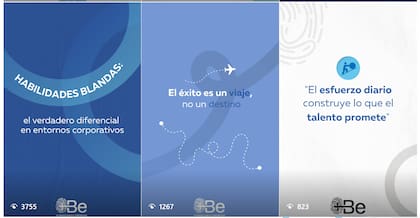 Captura de algunas de las publicaciones de la consultora +BE en su cuenta de Instagram
