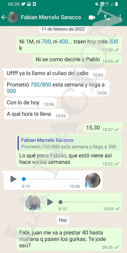 Captura de conversación entre Beacon y el santiagueño Fabián Saracco, que recibía el dinero de la AFA.