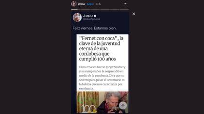Captura de la "Instagram Story" que posteó Jimena Barón el viernes 5 de junio de 2020