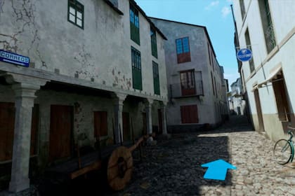 Captura de la recreación virtual del viejo pueblo de Portomarín que fue anegado para construir un pantano en 1963