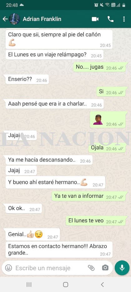 Captura de la supuesta conversación entre el árbitro Adrián Franklin y Juan Pablo Beacon, el abogado de la AFA que trabajaba para Pablo Toviggino