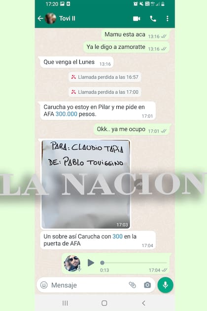 Captura de pantalla de conversación entre Pablo Toviggino y Juan Pablo Beacon