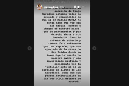 Captura de pantalla de historias en Instagram de Gianinna Maradona