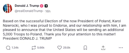 Captura de pantalla de la publicación de Trump