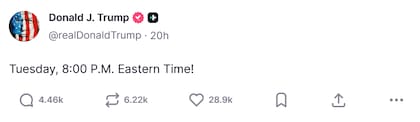 Captura de pantalla de la publicación de Trump. Fuente: X