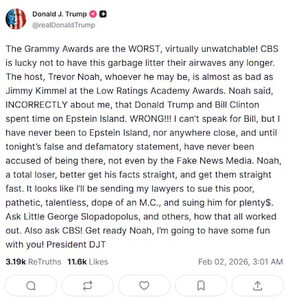 Captura de pantalla de la publicación de Trump. Fuente: Truth Social