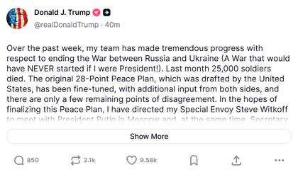 Captura de pantalla de la publicación del presidente norteamericano, Donald Trump. Fuente: Truth Social