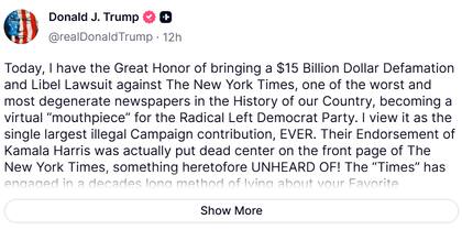 Captura de pantalla de la publicación del presidente norteamericano Donald Trump. Fuente: Truth Social