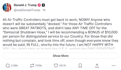 Captura de pantalla de la publicación del presidente norteamericano, Donald Trump. Fuente: Truth Social