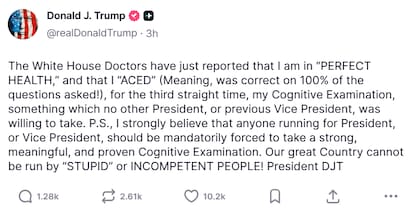 Captura de pantalla de la publicación del presidente norteamericano, Donald Trump. Fuente: Truth Social