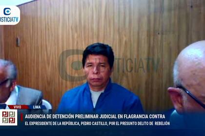 Captura de pantalla del canal del poder judicial peruano. Castillo en su primera audiencia tras su detención en Lima
