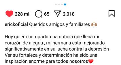Captura de pantalla del posteo en Instagram.