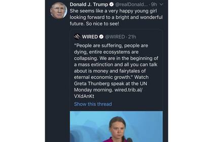 Captura de pantalla del tuit de Donald Trump de septiembre de 2019