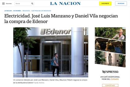 La venta de Edenor al grupo Vila-Manzano había sido anticipada por La Nación hace un par de semanas