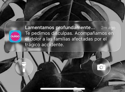 Captura del mensaje de Ouigo