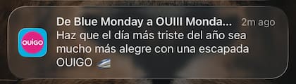 Captura del mensaje de Ouigo