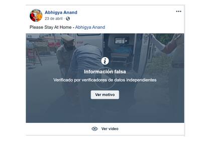 Captura del perfil de Facebook de Abhigya Anand marcada como "Información falsa".