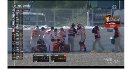 Captura. Marc Márquez, sufrió su primer caída desde su regreso en Abril al Moto GP