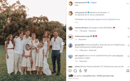 Carla Pereyra, esposa del Cholo Simeone, mostró imágenes del bautismo de Faustino