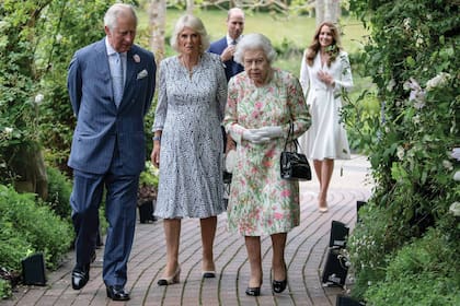 Carlos, Camilla, William y Kate fueron el apoyo incondicional de Isabel II durante la recepción que Su Majestad dio a los líderes del G7 en el Eden Project, en junio de 2021.