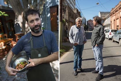 Carlos, el chef, y Miguel Avalle, los hermanos y el vecino con la casa más antigua, al fondo la refinería que se ve en el cuadro de Berni
