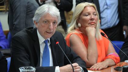 El representante Permanente de la Argentina ante los organismos internacionales, el embajador Carlos Foradori, junto a Elisa Carrió