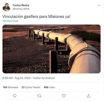 Carlos Rovira también exigió que el gasoducto llegue a Misiones.