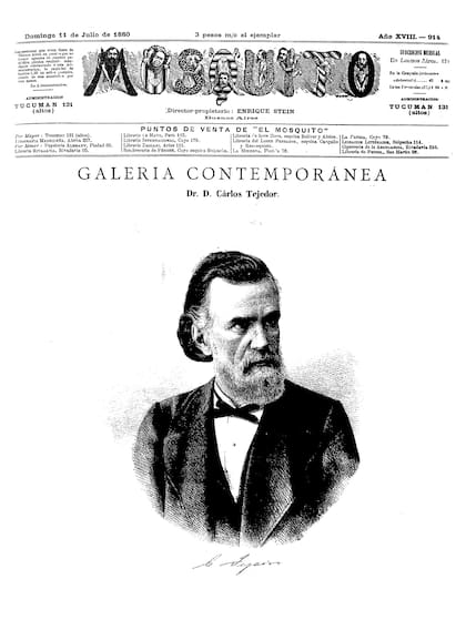 Carlos Tejedor en la tapa de El Mosquito. 11 de Julio de 1880.