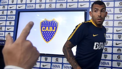 Carlos Tevez durante la conferencia de prensa que brindo ésta mañana