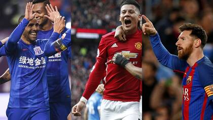 Carlos Tevez, en China; Marcos Rojo, en Inglaterra, y Lionel Messi, en España; los goles argentinos se gritan afuera