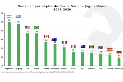En Alemania y China, la carne al consumidor es 2,5 veces más cara, en Australia y Nueva Zelanda 2,8 veces más, mientras que en Francia se cuadriplica