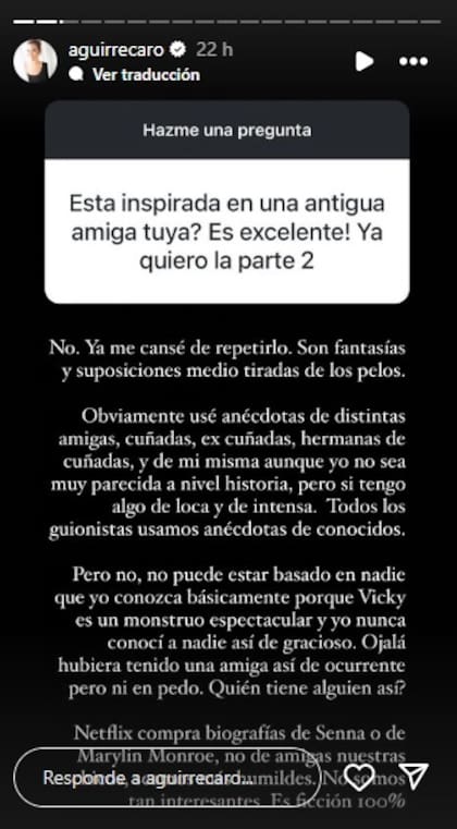 Carolina contó que no se inspiró en una amiga para recrear a Vicky