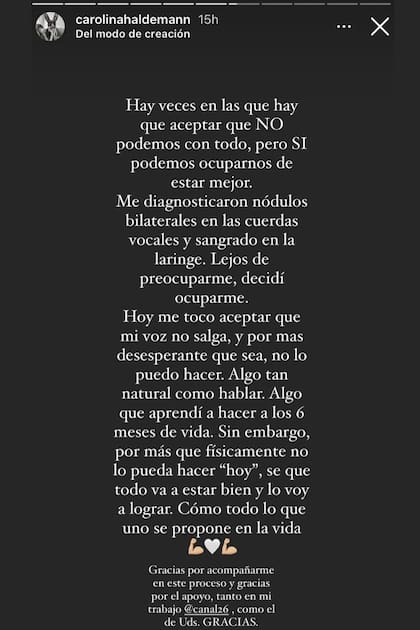 Carolina Haldemann contó el problema de salud que atraviesa y reveló que tendrá que ausentarse un tiempo de la televisión