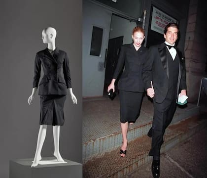 Carolyn Bessette y un diseño de Yohji Yamamoto que fue subastado en Sotheby's. "Para su época, yo era adolescente y, como todos, era una gran fan. Tenía que viajar media hora para conseguir la edición de Vogue o lo que encontráramos, miraba cada foto que publicaban"