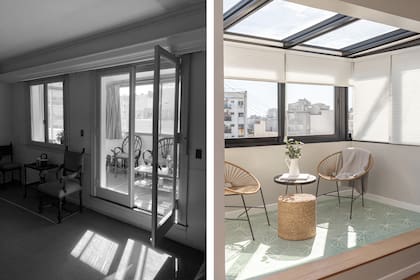 Carpinterías de aluminio y DVH (Alumdesign), cortinas 'Duette' Sunscreen (Hunter Douglas). El desnivel y el piso calcáreo (Terra Calcáreos) delimitan el nuevo ambiente.