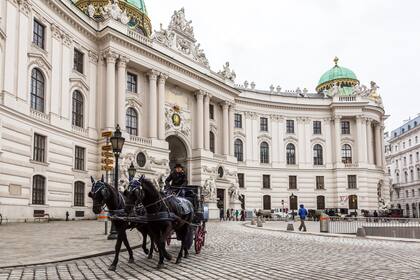 Carruaje tirado por caballos en la plaza de San Miguel, uno de los paseos más típicos, románticos y especiales de Viena.