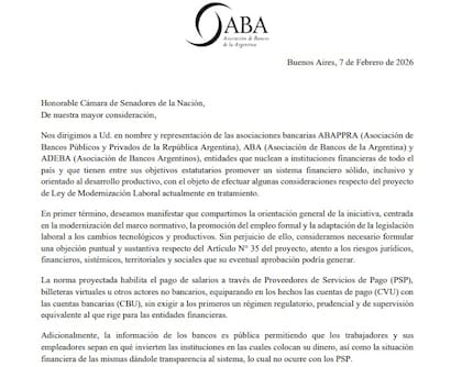 Carta de ABA al Senado