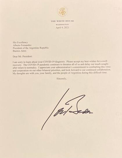Carta de Joe Biden al presidente