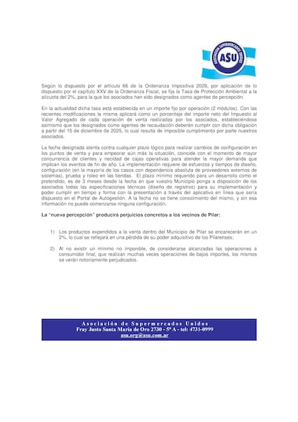 Carta de la Asociación de Supermercados Unidos
