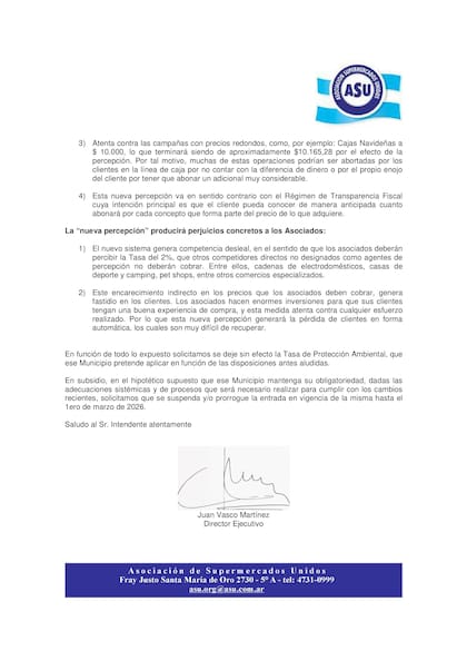 Carta de la Asociación de Supermercados Unidos