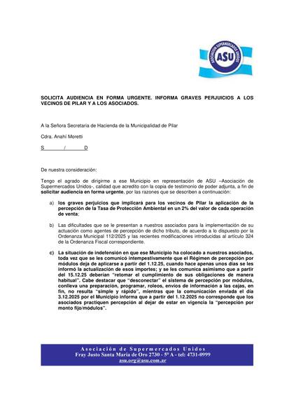 Carta de la Asociación de Supermercados Unidos