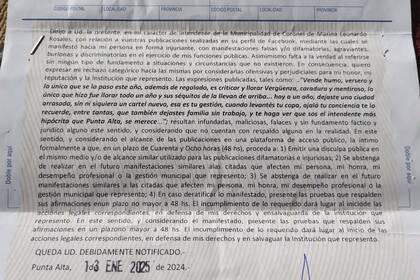Carta documento a José Antonio Zanetti de parte de Rodrigo Lionel Aristimuño.
13 de enero de 2025, Punta Alta, Bs As.